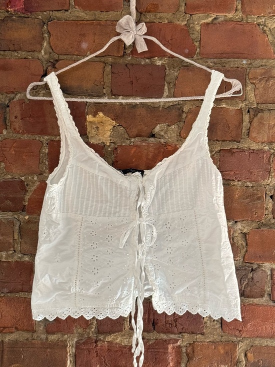 Zara Tops - White Eyelet Tie-Front Women's Tank Top
